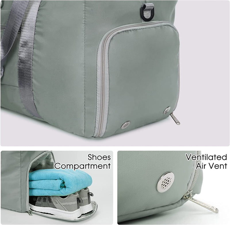 Ceneda 20" Gym Duffel Bag with Wet Pocket Shoes Compartment Portable Overnight Weekender Bag Travel Bag Yoga Bag for Women (Celadon)