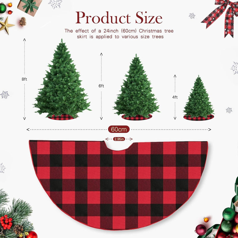 Christmas Tree Skirt 24 Inch Mini Black and Red Plaid Tree Skirt Farmhouse Christmas Ornaments New Year Holiday Decorations