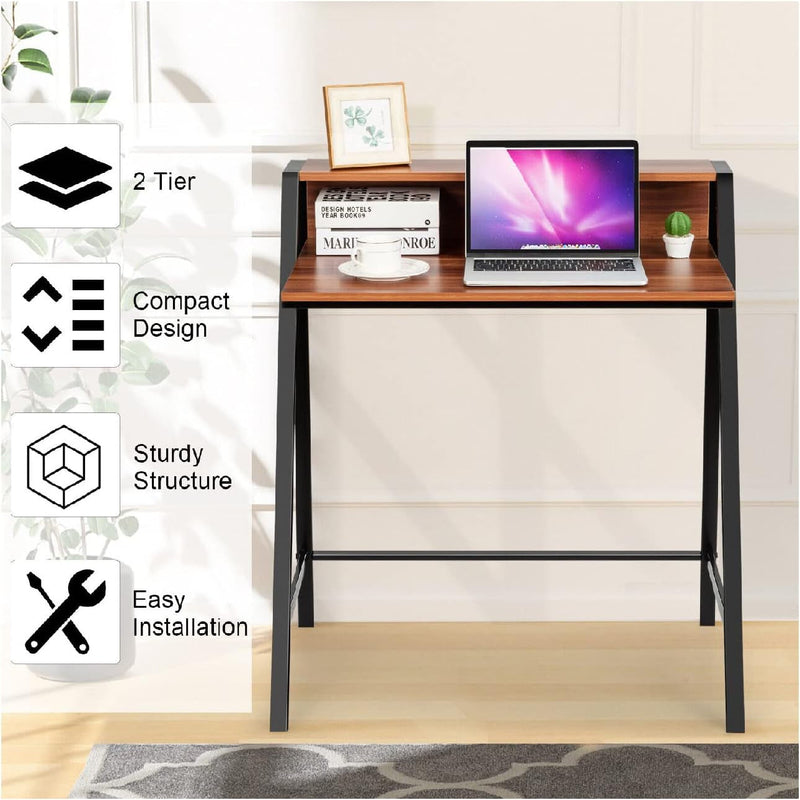 Computer Desk, Home Office Study Desk with 2 Bookshelf, Industrial Simple Style Wood Table Metal Frame for PC Laptop Notebook Mesa Para Computadora