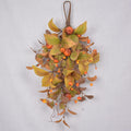 19.7Inch Fall Harvest Teardrop Swag, Simulation Flower Harvest Door Swag Wreath, Wall Hanging Autumn Wreath with Pumpkin Maple Leaf Berries for Front Door Thanksgiving Decor, A