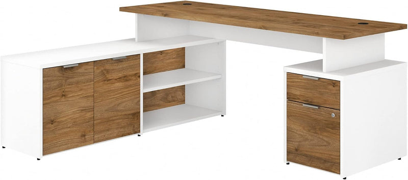 Bush Business Furniture Jamestown L Shaped Desk with Drawers, 72W, Fresh Walnut/White