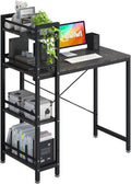 4NM 35" Small Computer Desk with 4-Tier Bookshelf, Home Office Desk Writing Workstation Study Table Multipurpose for Small Space Work - All Black