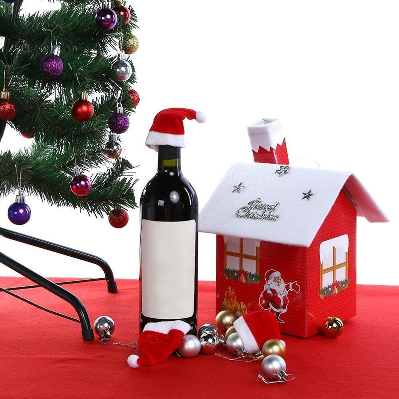 10Pcs Mini Santa Hat Wine Bottles Cover Home Christmas Decor