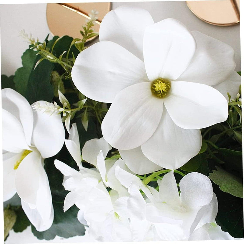 29.5 Inch Artificial White Magnolia Flower Swag with Green Leaves Silk Magnolia Flower Garland Wreath for Wedding Arch Chair Back Front Door Wall Home Decor