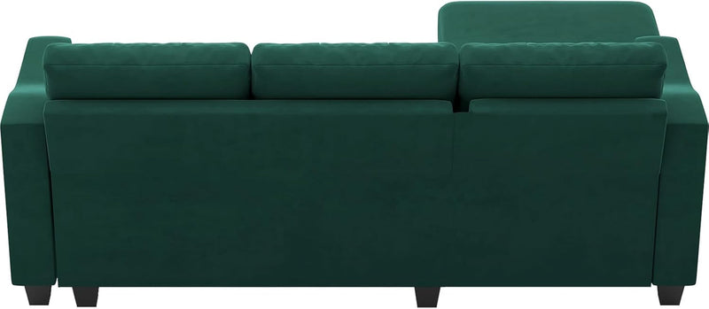 Belffin Velvet Sectional Couch with Storage, L Shaped Sofa with Chaise for Small Space, Green