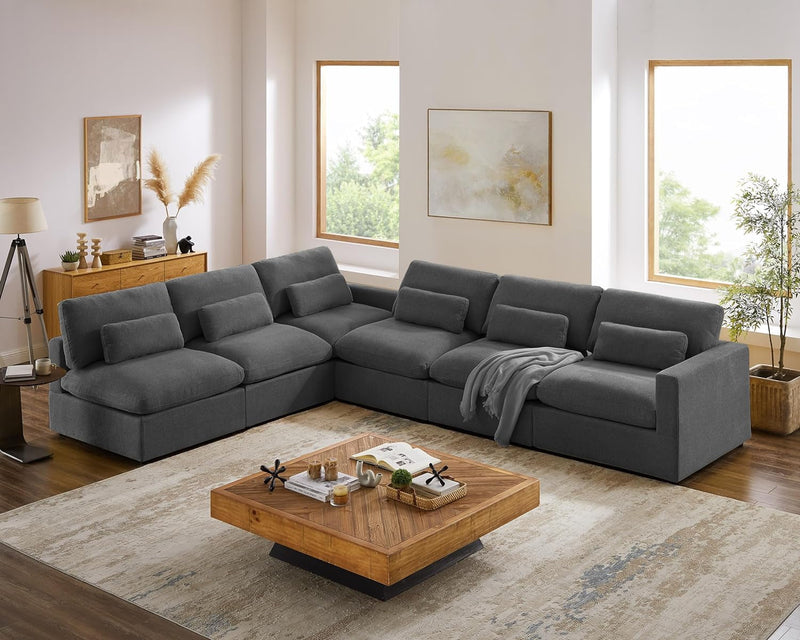 149" Oversized Modular Sectional Sofa, Extra Large U Shaped Couch with Reversible Chaise, 6 Seater Living Room Sofa Couch, Grey White