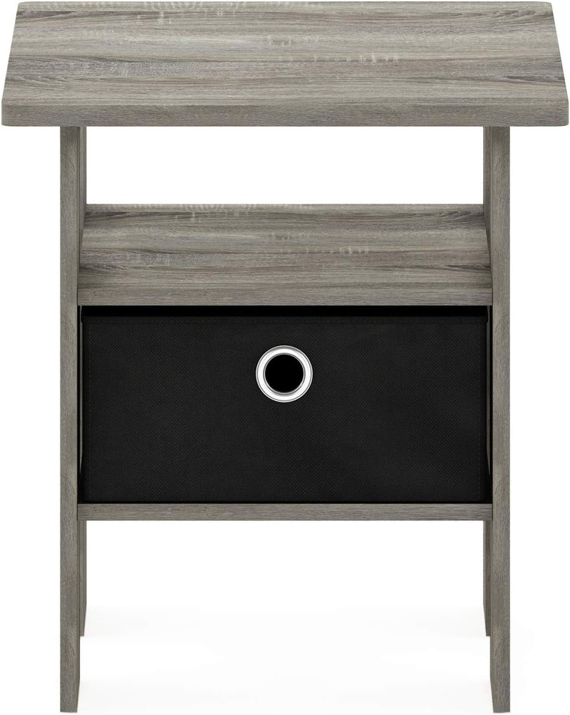 Furinno Econ Multipurpose Home Office Computer Writing Desk, French Oak Grey & Andrey End Table/Side Table/Night Stand/Bedside Table with Bin Drawer, French Oak Grey/Black