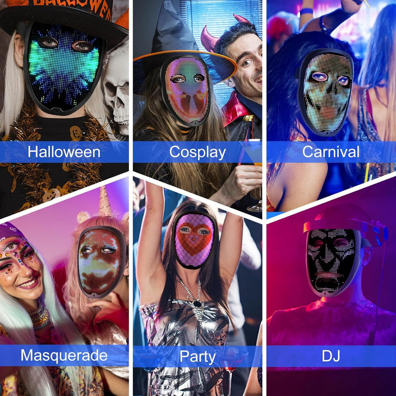 BAISEMAIN LED Face Mask for Party LED Transforming Face Mask LED Light up Mask Face Transforming Mask Costume Cosplay Party