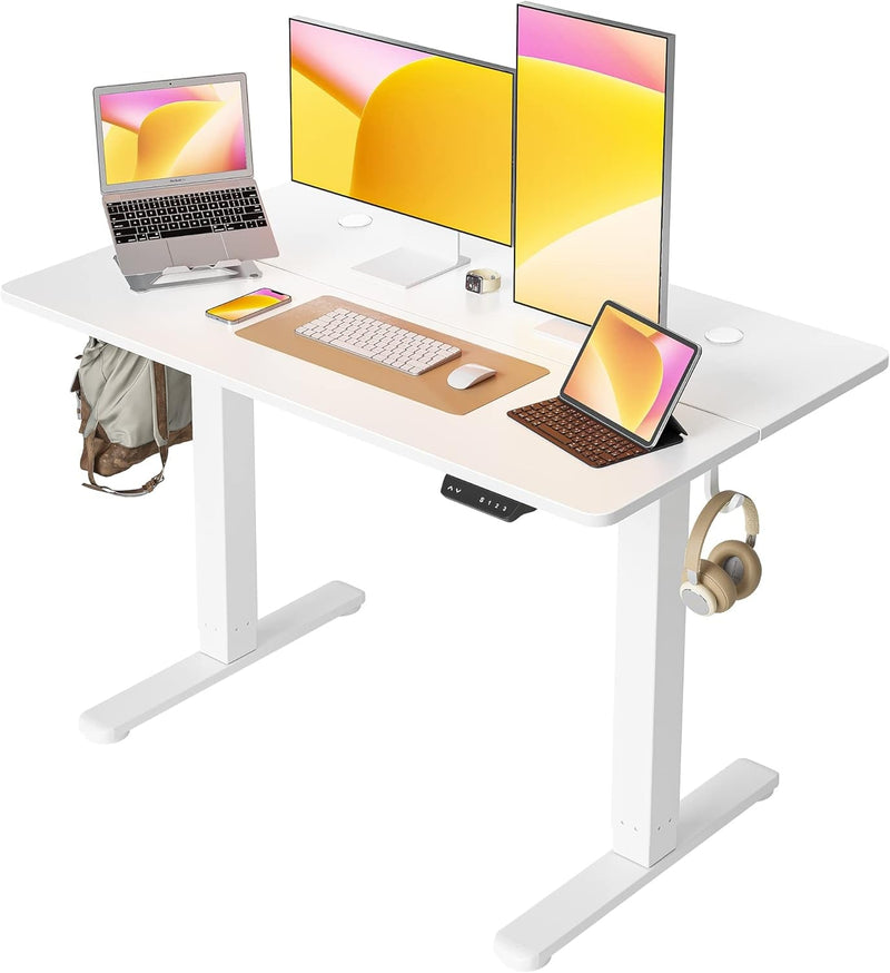 Cubiker Standing Desk with Drawer, 48"X 24" Electric Stand up Adjustable Height Electric Stand up Desk, Sit Stand Home Office, Ergonomic Workstation White Frame & White Desktop