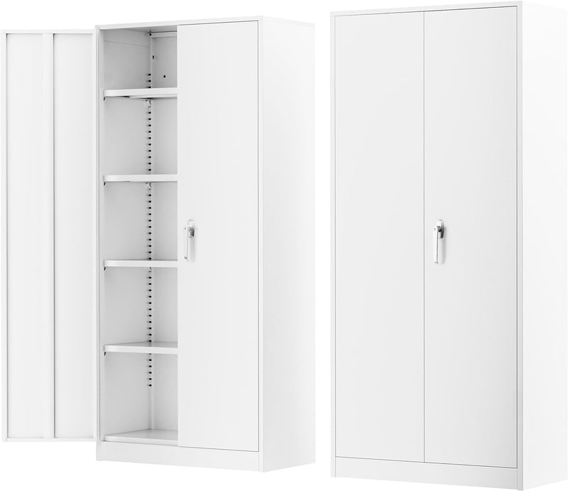 Greenvelly Metal Garage Storage Cabinet, 72” Steel Locking Storage Cabinet with 2 Doors and 4 Adjustable Shelves, Metal Tool Cabinets, Lockable File Cabinets for Home Office, Garage (Gray White)