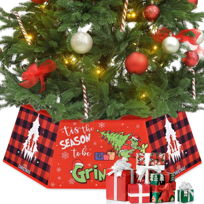 Christmas Tree Collar Green Christmas Tree Skirt Ring Base Tree Stand Cover for Xmas Artificial Christmas Tree Holiday Home Green Decor Decorations (Hexagonal)