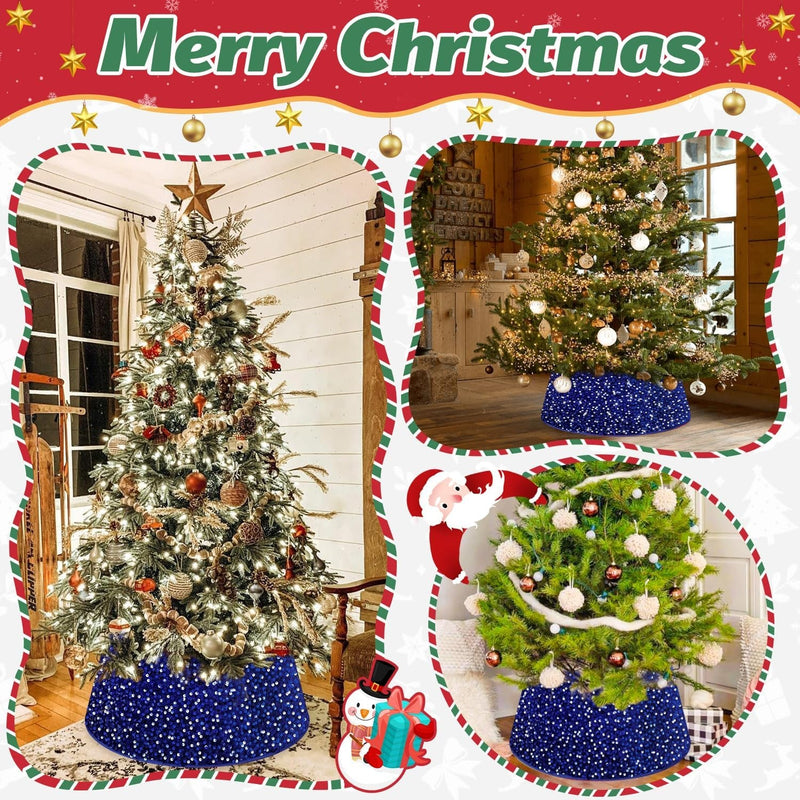 Blue Christmas Tree Collar 23.6 Inch Sequin Velvet Christmas Tree Skirt Christmas Tree Stand Base Cover for Xmas Tree Ring Christmas Tree Base Box Sparkle Tree Collar Skirt for Home Decor