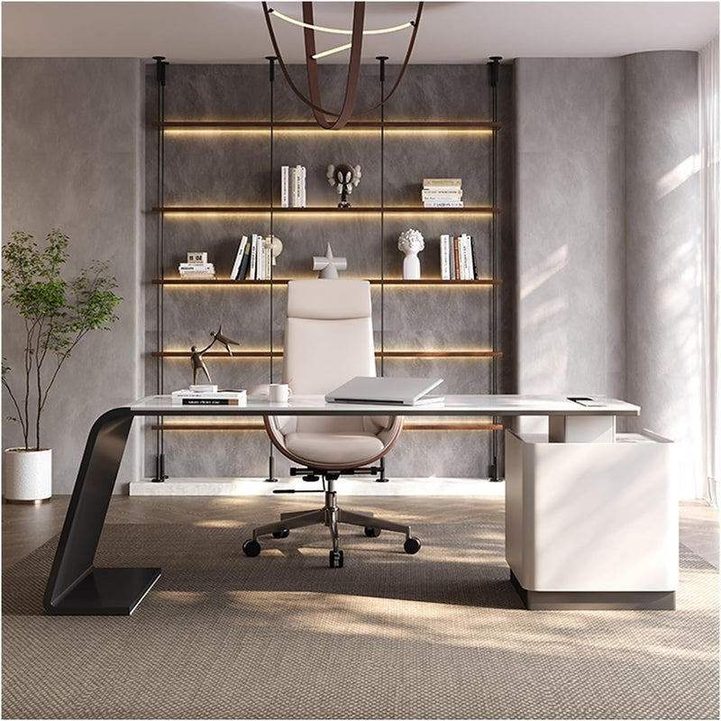 Computer Desks Modern Slate Countertop Desk with Locker Combination Boss Desk Simple Computer Desk Study Desk Desk Executive Desk Home Office Table (B Long Cabinet)