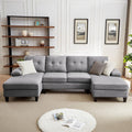 111" Sectional Couch for Living Room, 4 Seater U-Shaped Sofa Couches with Double Chaise Polyester Fibre, Beige