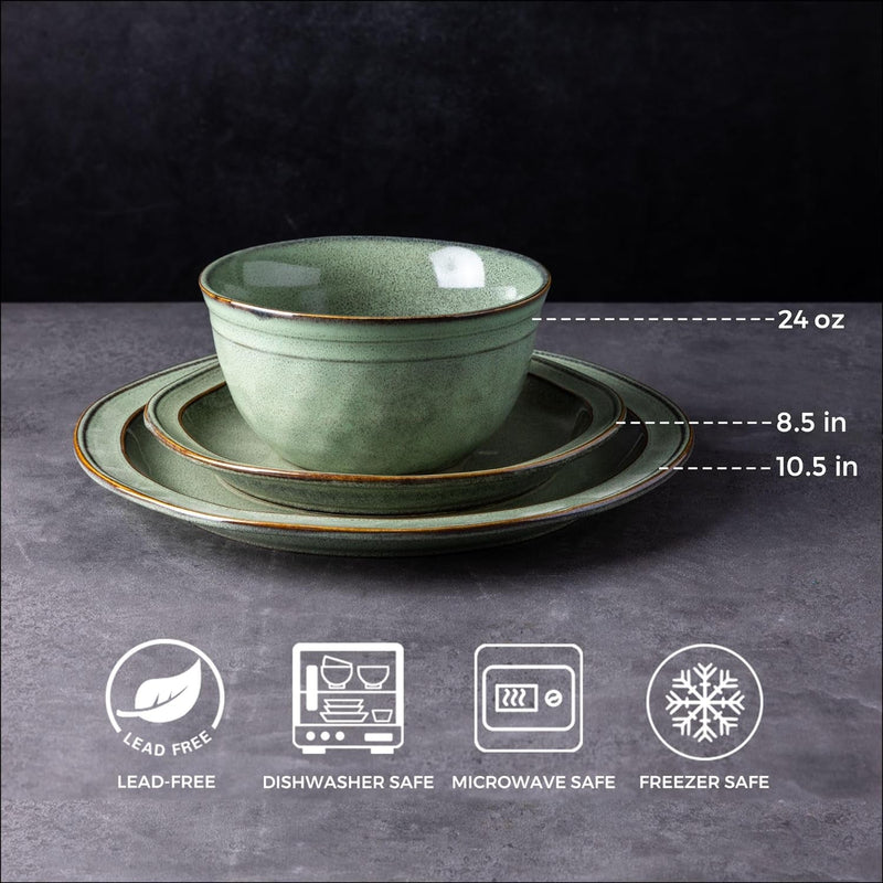 Amorarc Ceramic Dinnerware Sets,Stoneware Handmade Reactive Glaze Plates and Bowls Sets,Chip and Crack Resistant | Dishwasher & Microwave Safe,Dishes Set Service for 4 (12Pc)