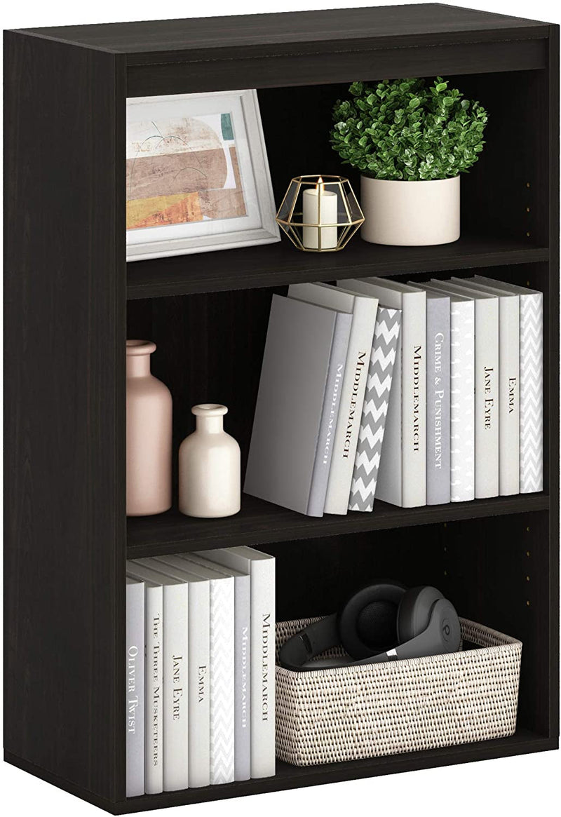 Furinno Pasir 3-Tier Open Shelf Bookcase, Dark Espresso