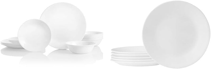 Corelle Vitrelle 18-Piece Service for 6 Dinnerware Set, Triple Layer Glass and Chip Resistant, Lightweight round Plates and Bowls Set, Winter Frost White