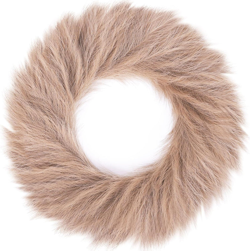 24'' Pampas Grass Wreath, Pampas Wreath, Boho Wreath, Artificial Pampas Wreath for All Seasons, Boho Wall Decor, Farmhouse Pampas Grass Garland (Light Brown, 1)