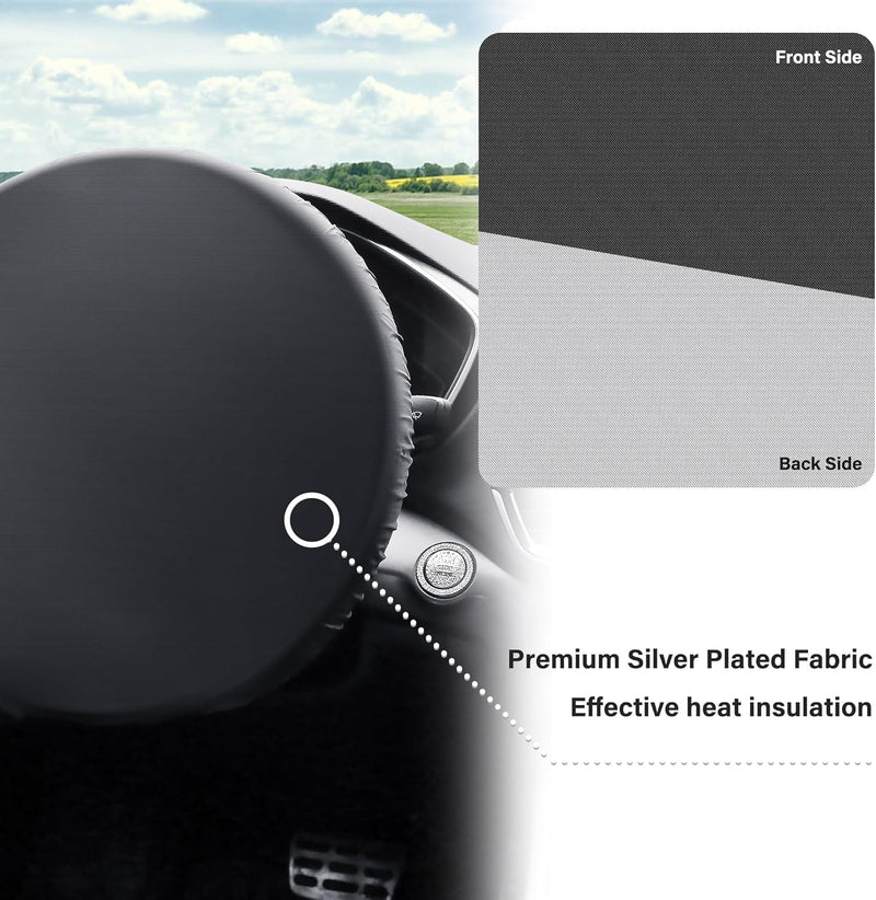 Car Steering Wheel Cover Sun Shade,Silver-Coated Cloth Car Wheel Cover for Blocking Sun & Heat,Universal 18 Inch Steering Wheel Shield Car Accessories Interior for Car Truck SUV