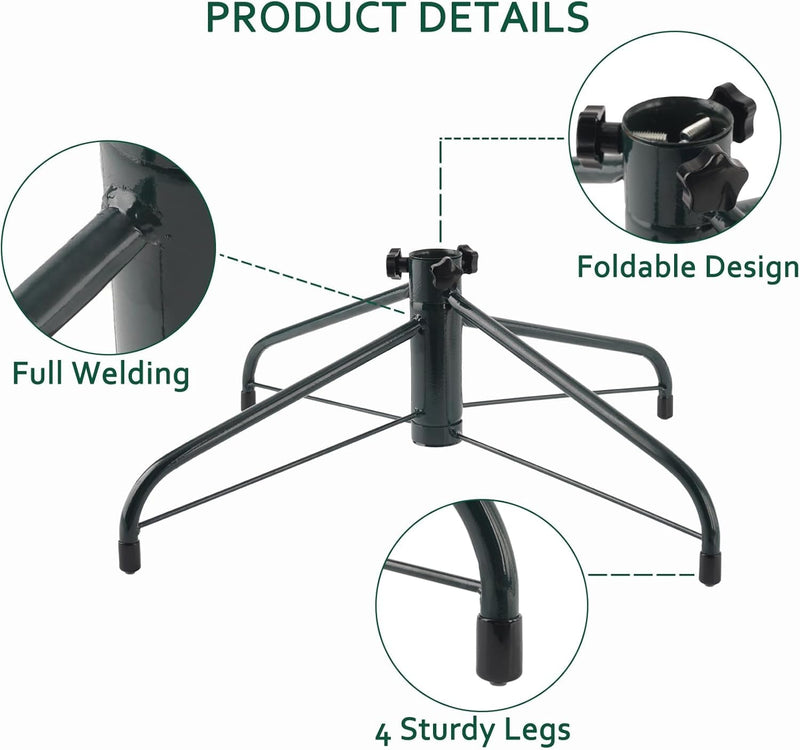 ELFJOY Christmas Tree Stand 21.6" Iron Metal Tree Base for Artificial Trees with Rubber Pad Thumb Screw (Green)