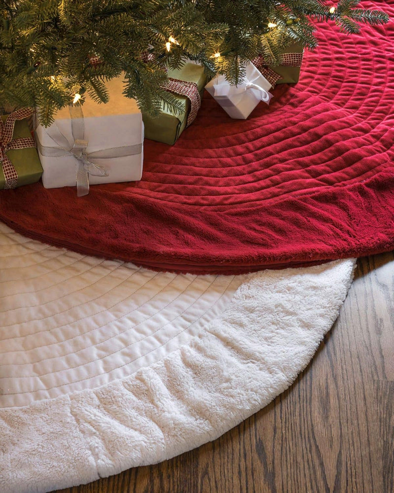 Balsam Hill 84 Inch Premium Berkshire Channel Stitch Christmas Tree Skirt in Cardinal Red