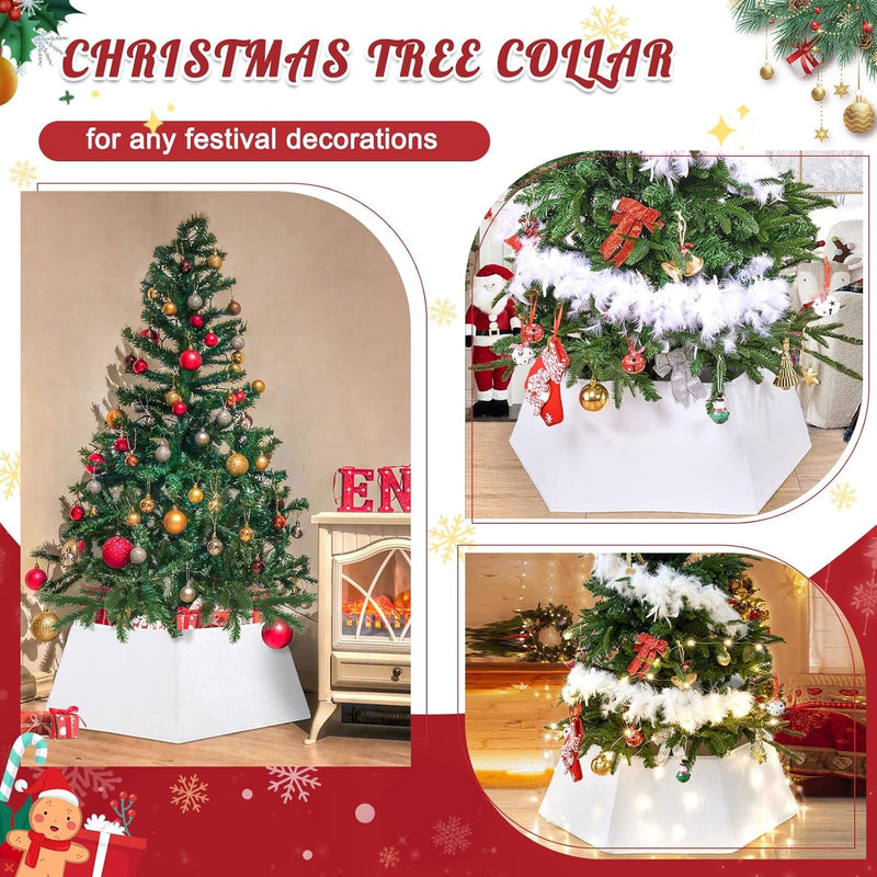 Christmas Tree Collar Faux Fur - Christmas Tree Skirt White Christmas Tree Box Stand Christmas Tree Base Cover Xmas Tree Ring Snowy White Plush Skirt for Xmas Holiday Party Tree Decorations