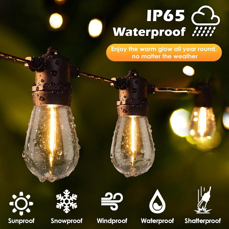 96FT LED Outdoor String Lights, Waterproof Patio Lights with 30+3 Shatterproof Bulbs, 2700K Dimmable outside Hanging Lights for Backyard-Black
