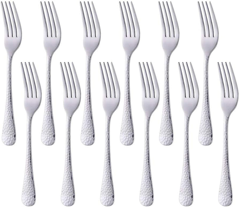 Dinner Fork Dessert Salad Forks 8-Inch Big Forks BUY&USE Stainless Steel Hammered Surface Silverware Set of 12 Pieces for Home Hotel Restaurant