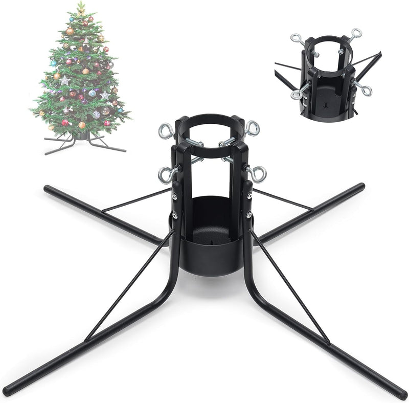 Christmas Tree Stand for Real Trees, Heavy Duty Metal Live Christmas Tree Stand, Adjustable Universal Replacement Xmas Tree Base Holder for Fresh Tree 4-10Ft, Fit 1.2-4.2 Inch Trunk Diameter