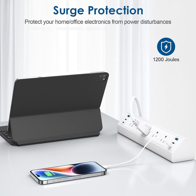 Desk Clamp Power Strip USB C,40W Total Fast Charging Station,4 PD 20W USB C Ports,Nightstand Edge Mount Power Strip with 6 USB Ports 5 AC Outlets Surge Protector,6Ft Cord,Fit 1.6" Tabletop Edge