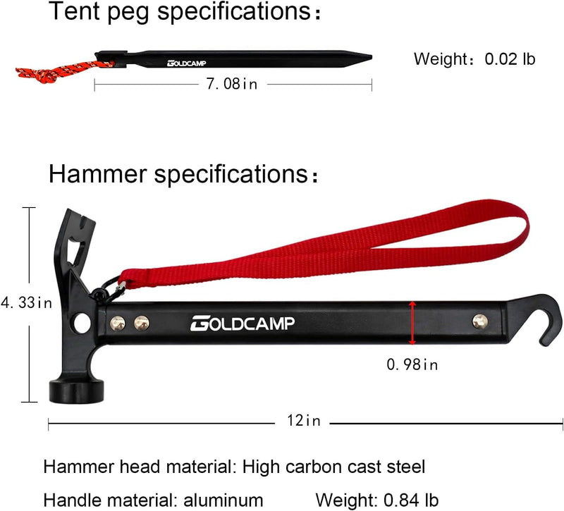 8 Pack Tent Stakes and Hammer with Canvas Storage Bag, Heavy Duty Camping Stakes for Outdoor Tent & Tarp-Essential Accessories, Carbon Steel Aluminum Camping Hammer for Hiking Kit