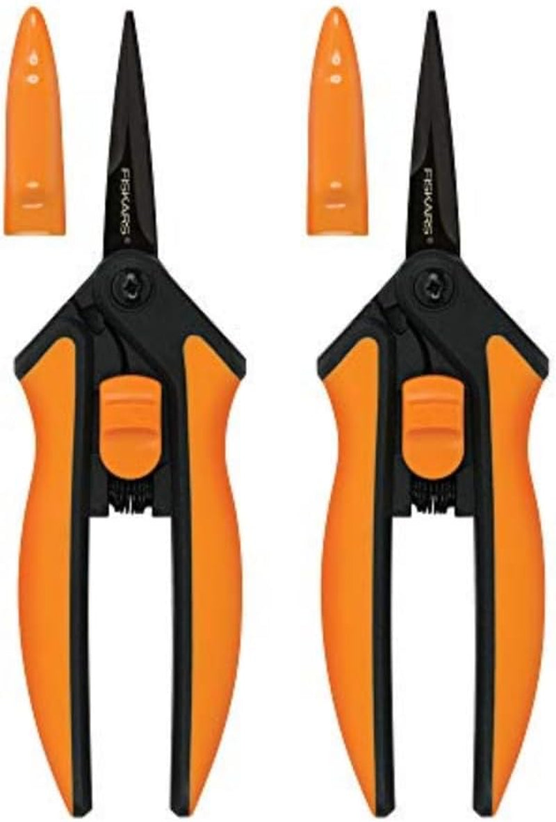 Fiskars Pruning Snips - 6" Garden Shears with Comfort Grip and Spring Action - Sharp and Precise Non-Stick Steel Blades - Quality Pruning Shears for Plants in Grow Tents and Hydroponics - 2 Pack