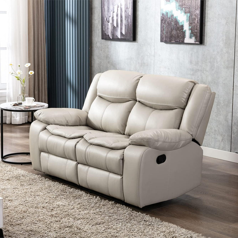 Familymill Breathable Leather Manual Reclining 3-Seat Sofa for Living Room