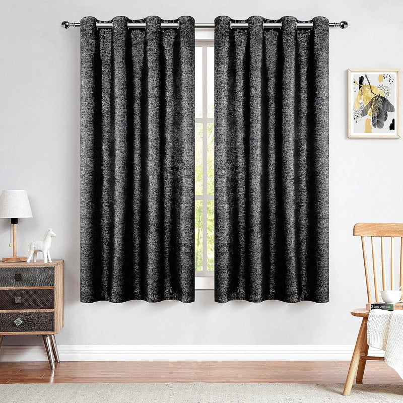 Bujasso Grey Metallic Room Darkening Window Curtains Luxury Silver Sparkle 75% Blackout Curtains 84 Inch Chic Glitter Gray Drapes for Living Room Bedroom Grommet Top 2 Panels,W52 Xl84