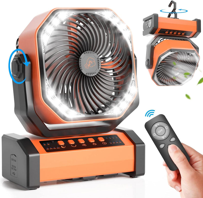 20000Mah Camping Fan with LED Light, Auto-Oscillating Desk Fan with Remote & Hook, Rechargeable Battery Operated Outdoor Tent Fan with Timer, 4 Speeds USB Fan for Camp Travel Jobsite…