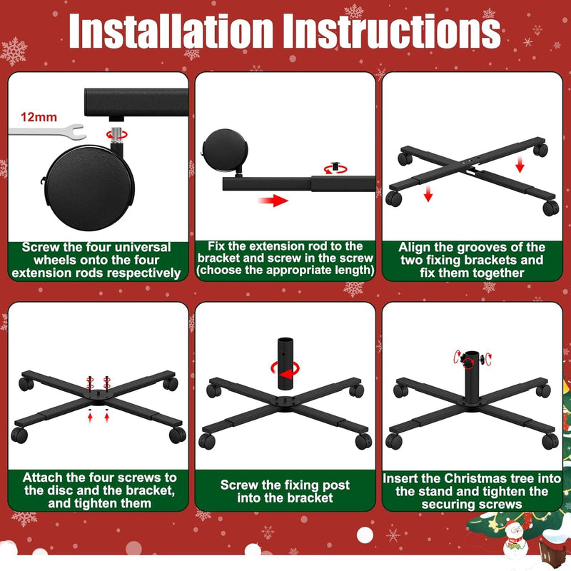 Christmas Tree Stand, Metal Rolling Artificial Christmas Tree Stand for 5'-8'Artificial Trees，Adjustable Legs, Locking Caster Wheels (0.94''/2.4Cm)