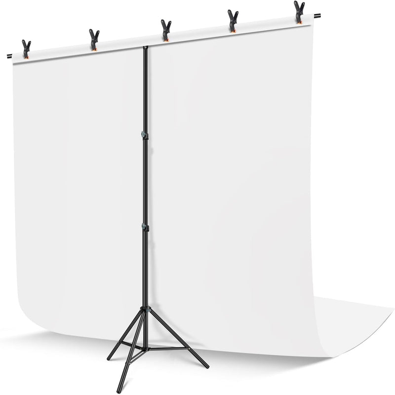 Black White Backdrop Screen with Stand Kit 5X6.5Ft for Photo Video Studio, 2-In-1 Revisible Black Backdrop White Screen with T-Shaped Photography Background Support Stand and 5 Backdrop Clamps