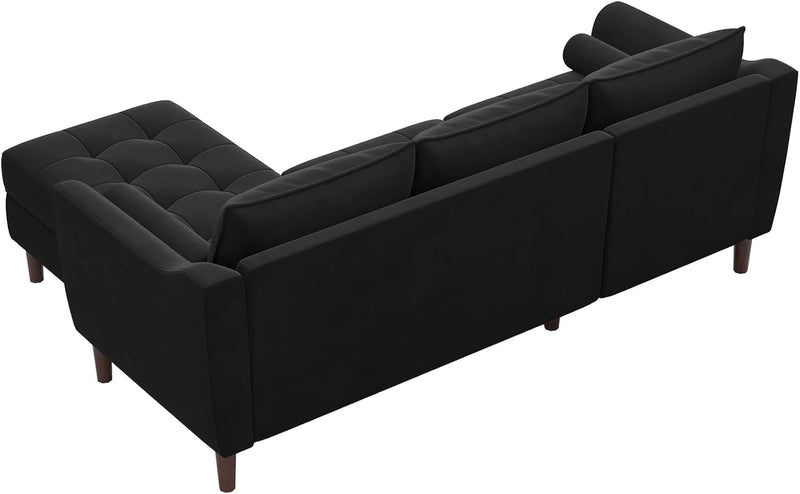 Belffin Black Velvet L Shaped Sectional Couch Small Convertible Couch Sectional Sofa 3-Seater Sofa Sectional with Reversible Chaise Ottoman for Apartment and Small Space