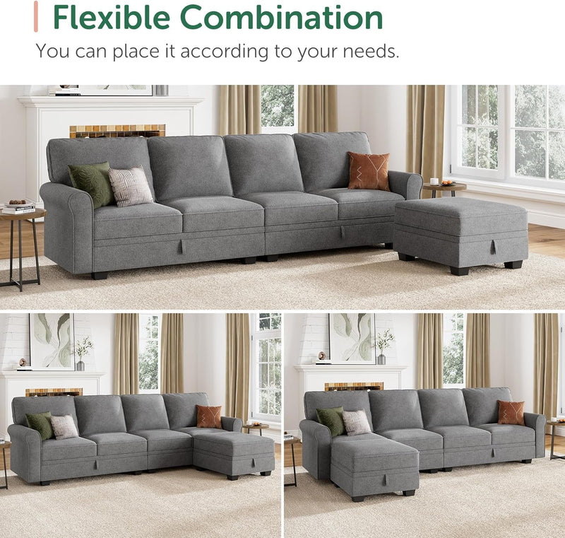 HONBAY Sectional Couch with Storage Seat L Shaped Sectional Couch with Reversible Chaise Small Sectional Couches for Living Room,Light Grey