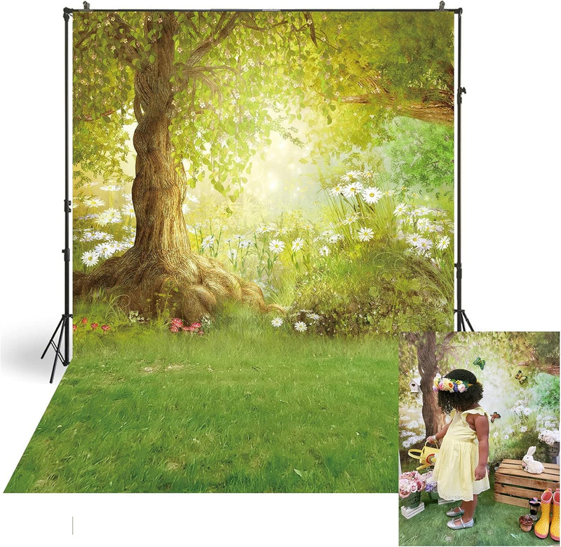 AOSTO 5X7Ft Spring Photography Backdrop Easter Woodland Meadow Flower Fairy Tale Forest Background Photo Studio Photoshoot Backdrops Props FT-3992