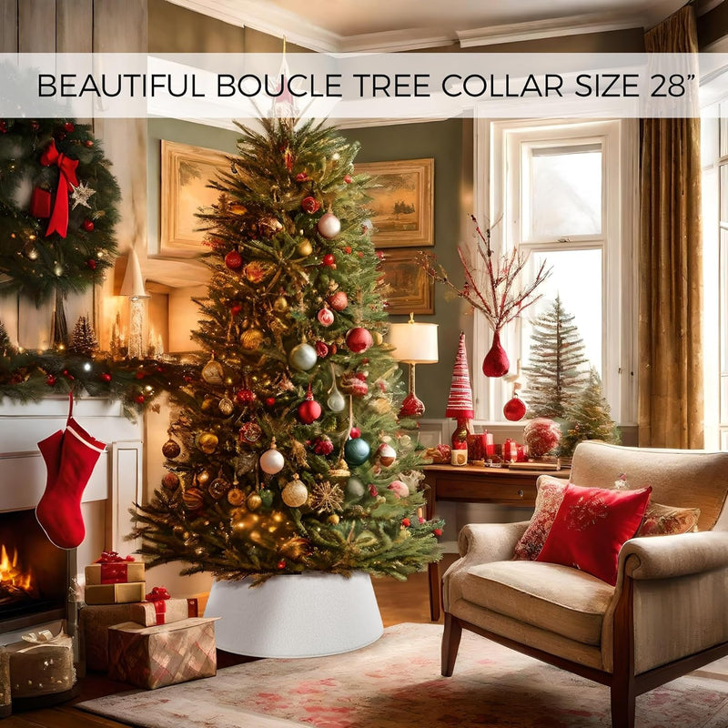 Beautiful Christmas Tree Collar - Authentic 28" Boucle Tree Ring for Any Christmas Tree - Easy to Set up Skirt Enhances Your Holiday Home Decor