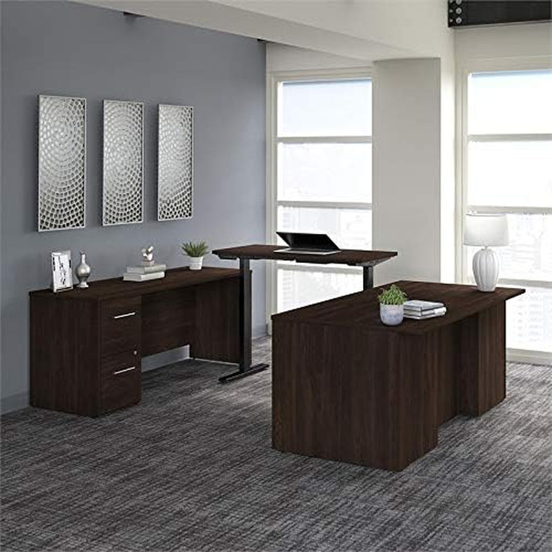 BBF Office 500 72W Height Adjustable U Shaped Desk in Black Walnut - Engineered Wood