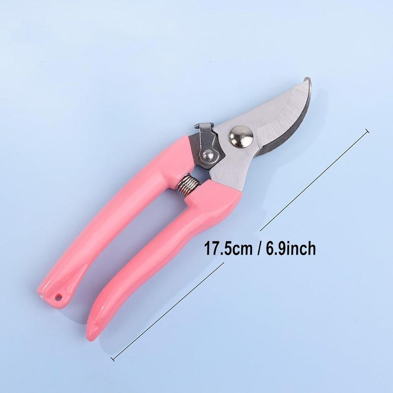 Garden Flower Shears Pruning Shears 6.9 Inches Scissors Heavy Duty Plant Scissors for Cutting Flowers, Trimming Plants, Bonsai, Fruits Picking (Pink Handle)