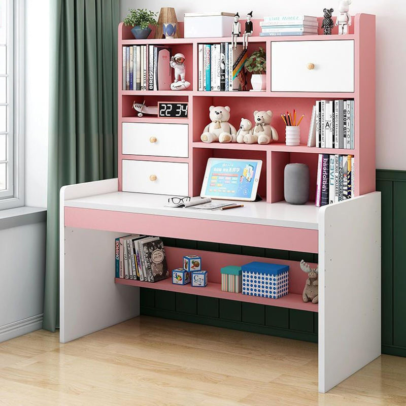 Computer Desk with 2 Storage Drawers & Bookshelf, Adjustable Height Writing Study Desk Teenager Compact Desk & Workstations for Girl Boy(120Cm, Pink)