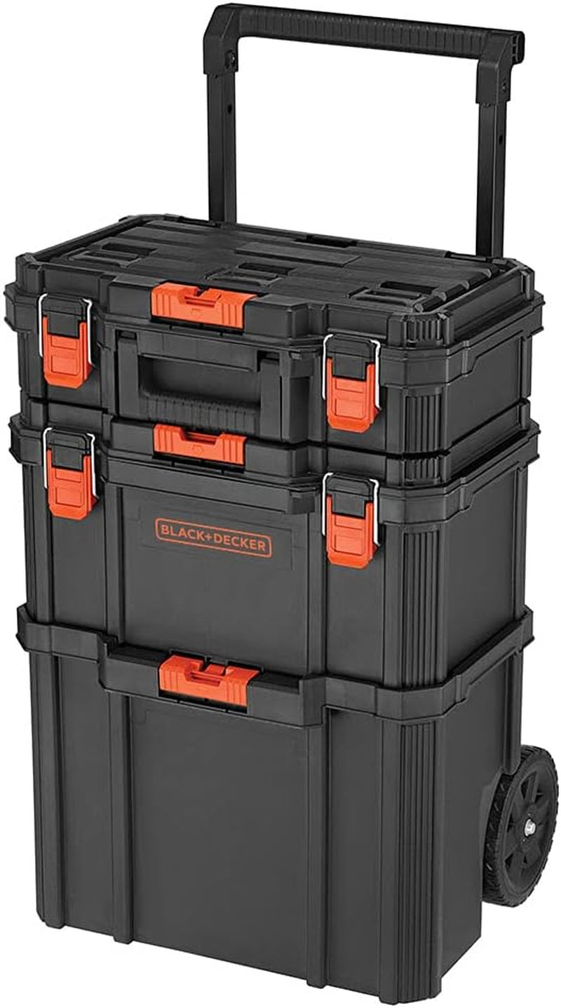 Beyond by BLACK+DECKER BLACK+DECKER BDST60500APB Stackable Storage System - 3 Piece Set (Small, Deep Toolbox, and Rolling Tote)