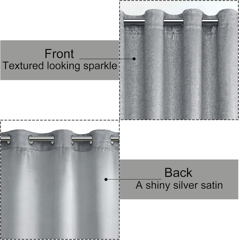 Bujasso Grey Metallic Room Darkening Window Curtains Luxury Silver Sparkle 75% Blackout Curtains 84 Inch Chic Glitter Gray Drapes for Living Room Bedroom Grommet Top 2 Panels,W52 Xl84