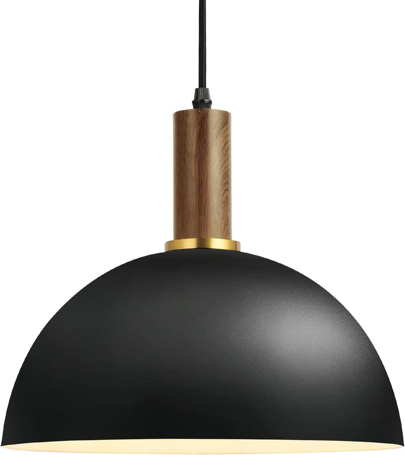 11.6" Modern Black Hanging Light,Large Pendant Light for Kitchen Island,Solid Wood with Hammered Shade,Adjustable Retro Dome Industrial Ceiling Lighting Fixture for Dining Room Hallway Entrance