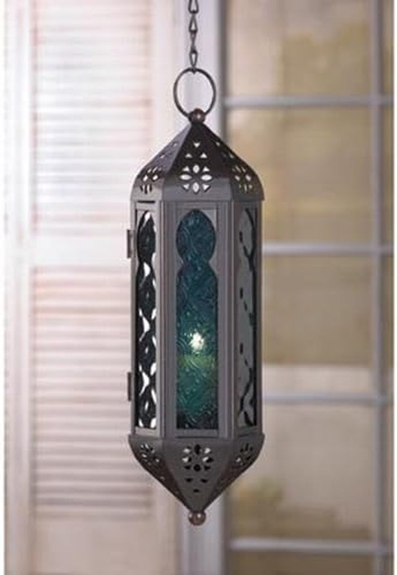 Gifts & Decor Ocean Blue Glass Azul Serenity Hanging Candle Lantern