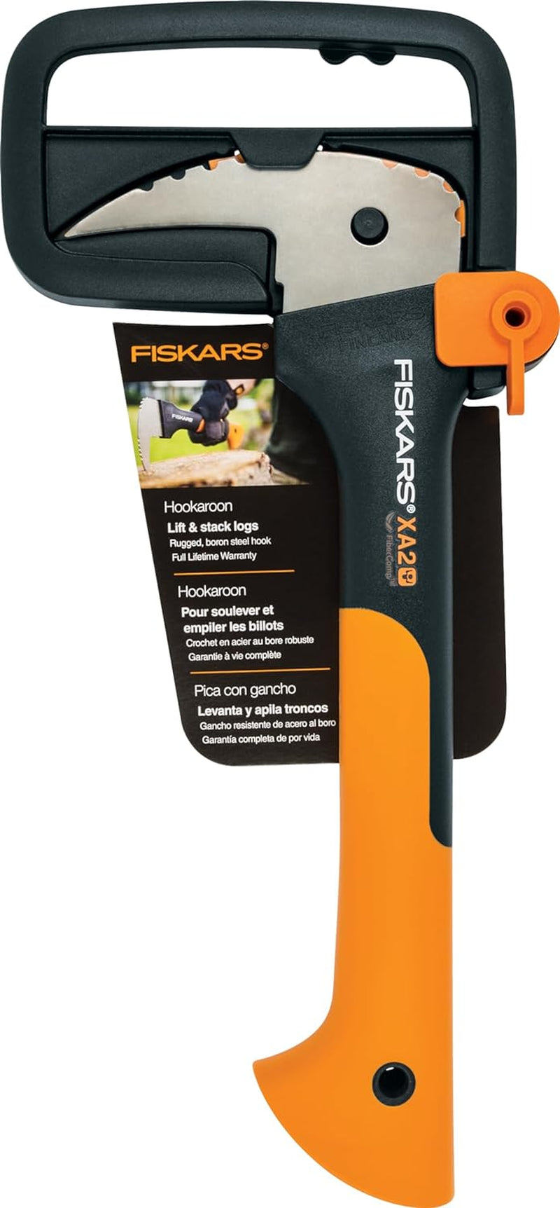 Fiskars 12" Hookaroon - Non-Slip Grip Handle with Pointed, Angled Blade - Landscaping Tool for Rotating, Dragging, Stacking Logs - Black/Orange