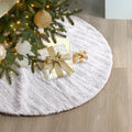 Christmas Tree Skirt, 32 Inches, White Faux Fur with Golden Hot Stamping Stripes, for Xmas Holiday Decorations Christmas Home Decor